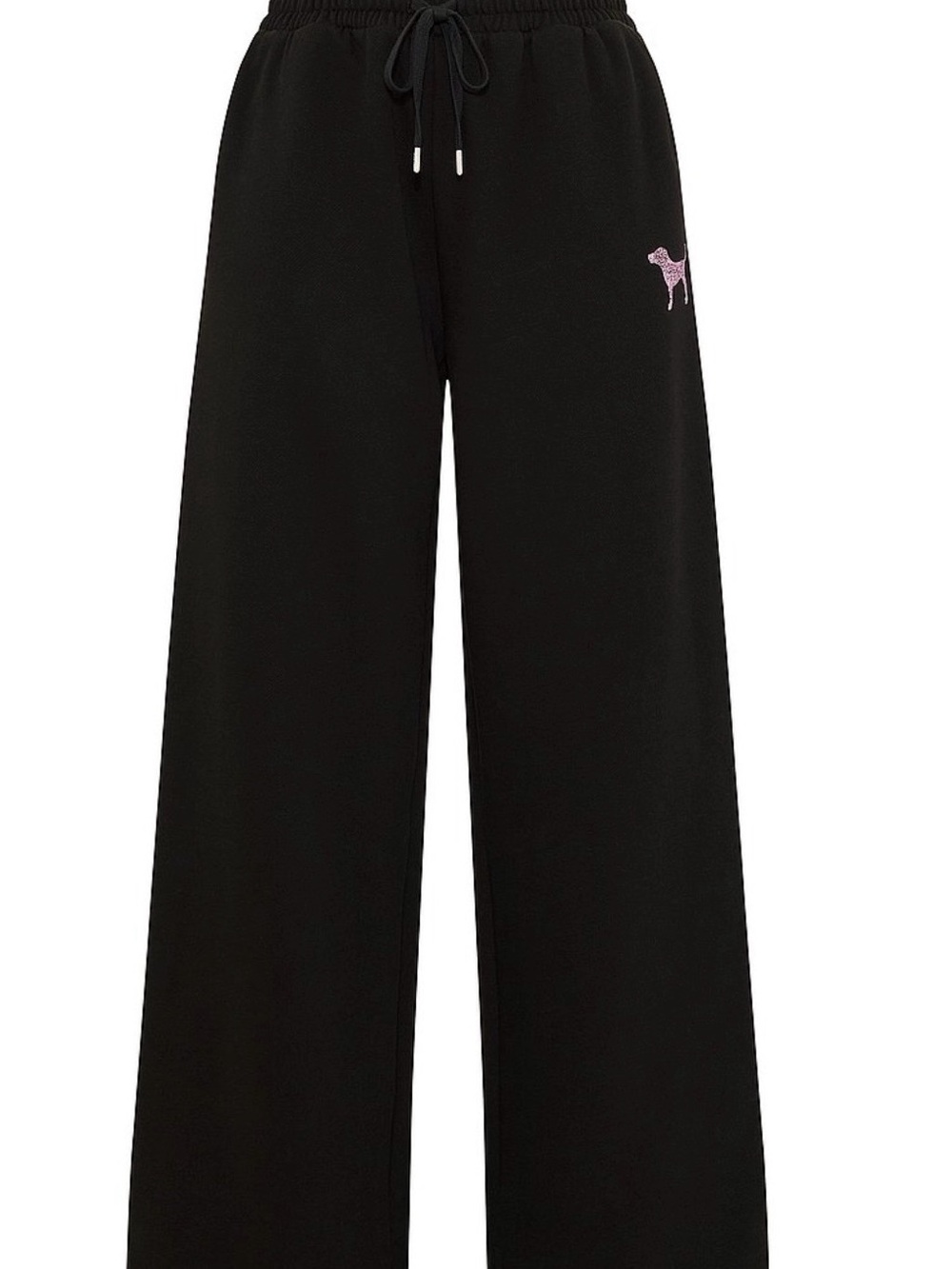 VS PINK LOGO CAMPUS FLEECE WIDE LEG SPLIT HEM SWEATPANTS PURE BLACK XS - Picture 3 of 3